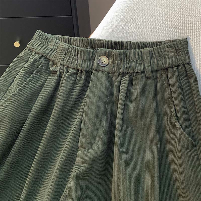 Pantaloni larghi in velluto a coste di cotone con tasche e elastico in vita, da donna, con motivo Buddha Stones - image 1