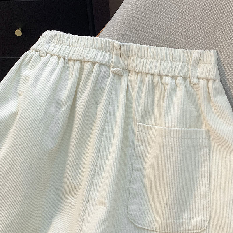 Pantaloni larghi in velluto a coste di cotone con tasche e elastico in vita, da donna, con motivo Buddha Stones - image 6