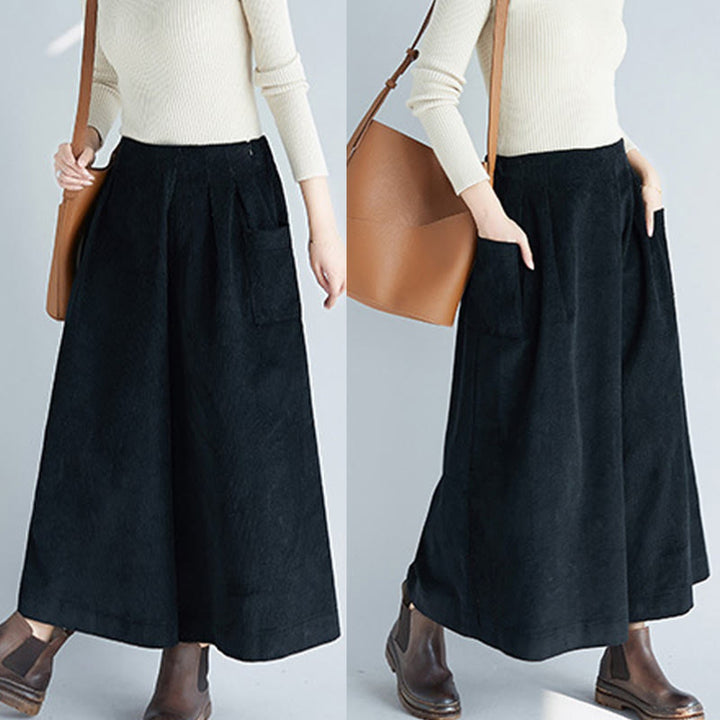 Pantaloni da donna in velluto a coste con tasche, gamba larga, cerniera laterale semplice, lunghezza 7-8 , Buddha Stones - image 19