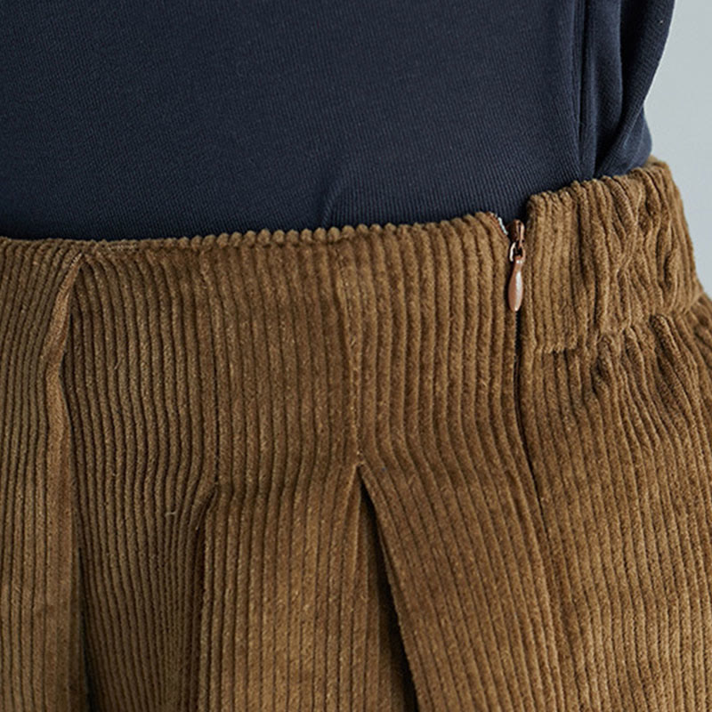 Pantaloni da donna in velluto a coste con tasche, gamba larga, cerniera laterale semplice, lunghezza 7-8 , Buddha Stones - image 7