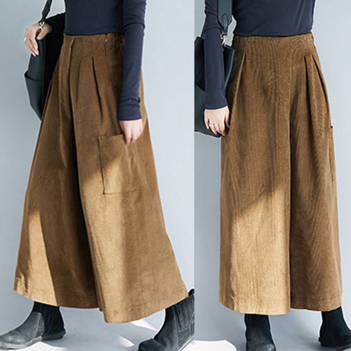 Pantaloni da donna in velluto a coste con tasche, gamba larga, cerniera laterale semplice, lunghezza 7-8 , Buddha Stones - image 5