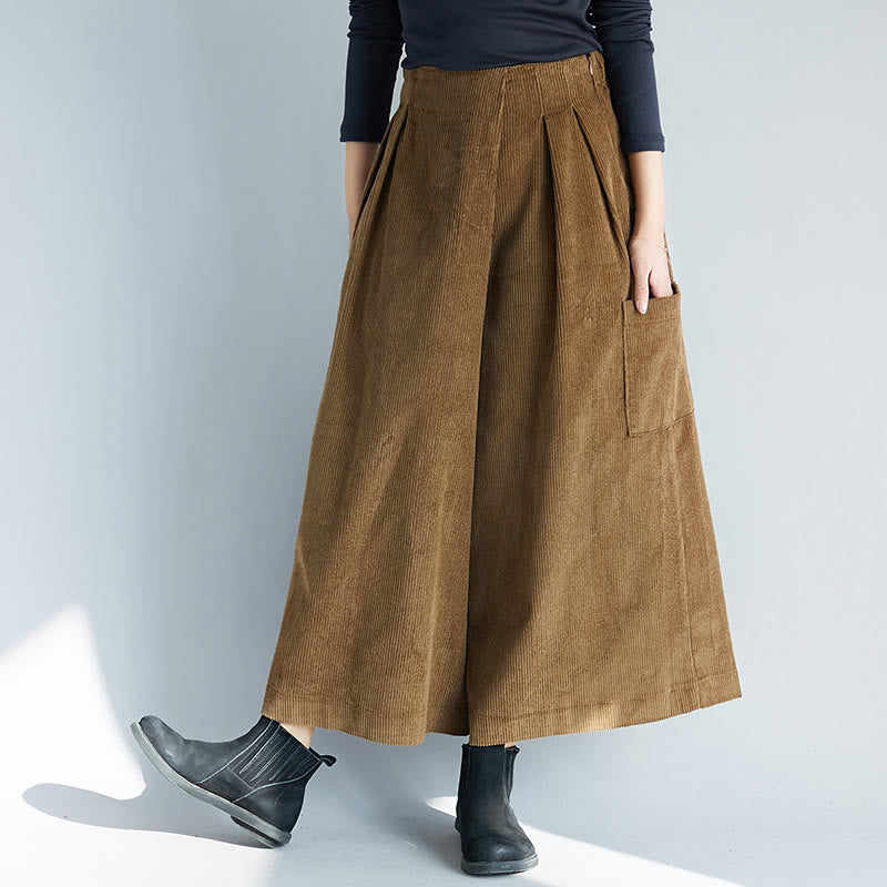 Pantaloni da donna in velluto a coste con tasche, gamba larga, cerniera laterale semplice, lunghezza 7-8 , Buddha Stones - Verga d'oro scura - US6, UK/AU10, EU38 (2XL) - image 0