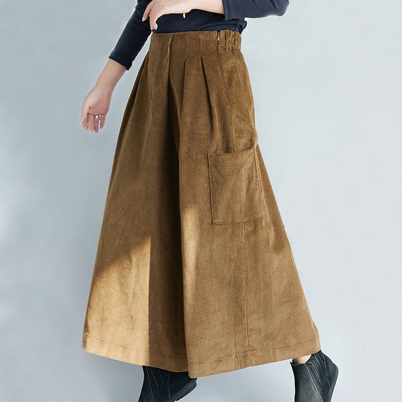 Pantaloni da donna in velluto a coste con tasche, gamba larga, cerniera laterale semplice, lunghezza 7-8 , Buddha Stones - image 3