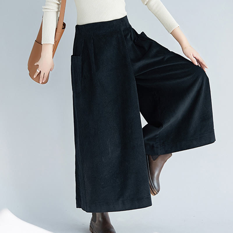 Pantaloni da donna in velluto a coste con tasche, gamba larga, cerniera laterale semplice, lunghezza 7-8 , Buddha Stones - image 18