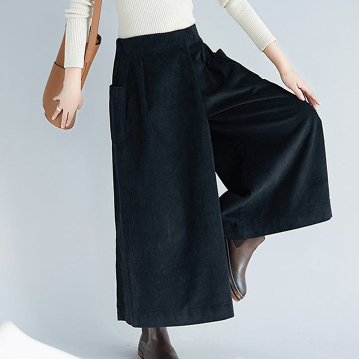 Pantaloni da donna in velluto a coste con tasche, gamba larga, cerniera laterale semplice, lunghezza 7-8 , Buddha Stones - image 18