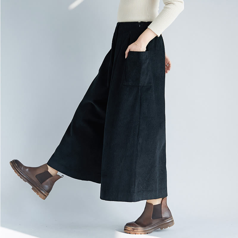 Pantaloni da donna in velluto a coste con tasche, gamba larga, cerniera laterale semplice, lunghezza 7-8 , Buddha Stones - image 16