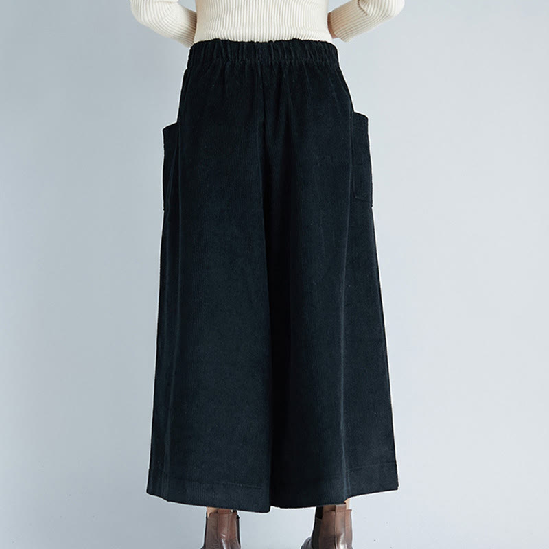 Pantaloni da donna in velluto a coste con tasche, gamba larga, cerniera laterale semplice, lunghezza 7-8 , Buddha Stones - image 14
