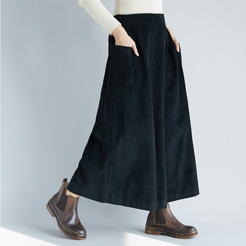 Pantaloni da donna in velluto a coste con tasche, gamba larga, cerniera laterale semplice, lunghezza 7-8 , Buddha Stones - Nero - US6, UK/AU10, EU38 (2XL) - image 13