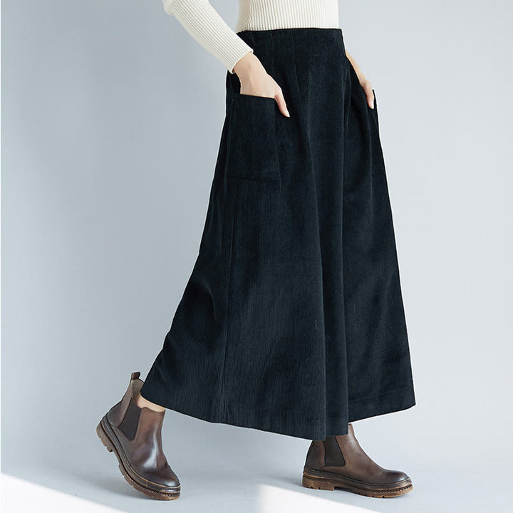 Pantaloni da donna in velluto a coste con tasche, gamba larga, cerniera laterale semplice, lunghezza 7-8 , Buddha Stones - Nero - US6, UK/AU10, EU38 (2XL) - image 13