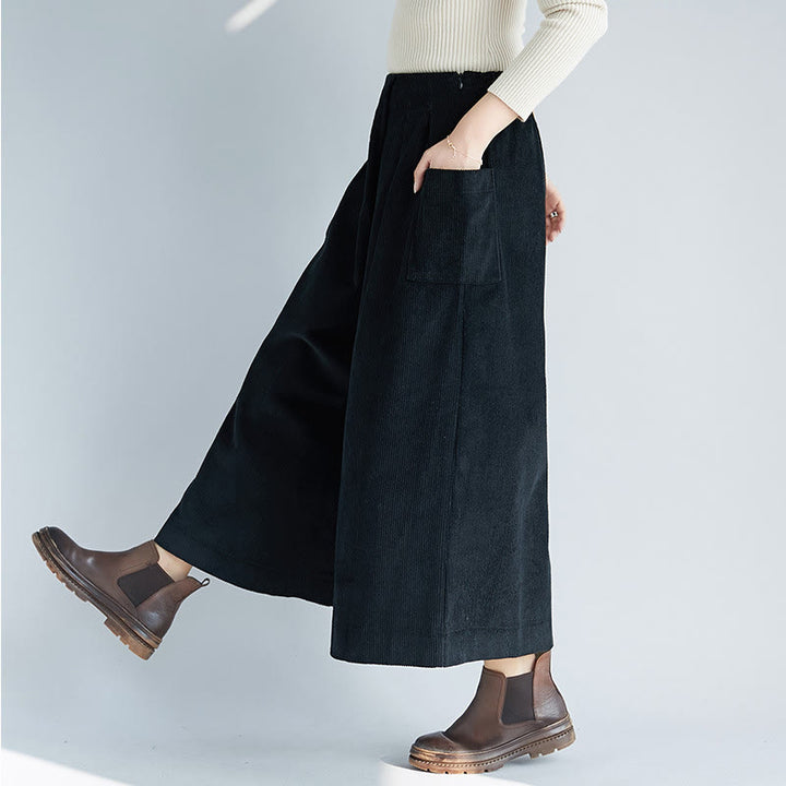 Pantaloni da donna in velluto a coste con tasche, gamba larga, cerniera laterale semplice, lunghezza 7-8 , Buddha Stones - image 16