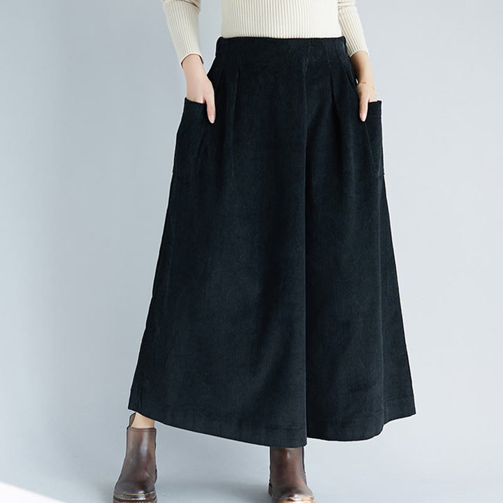 Pantaloni da donna in velluto a coste con tasche, gamba larga, cerniera laterale semplice, lunghezza 7-8 , Buddha Stones - image 15