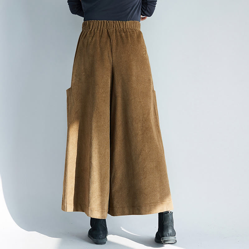 Pantaloni da donna in velluto a coste con tasche, gamba larga, cerniera laterale semplice, lunghezza 7-8 , Buddha Stones - image 1