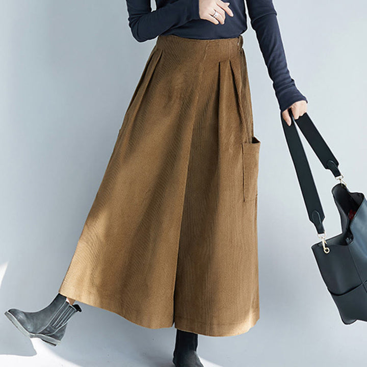 Pantaloni da donna in velluto a coste con tasche, gamba larga, cerniera laterale semplice, lunghezza 7-8 , Buddha Stones - image 2