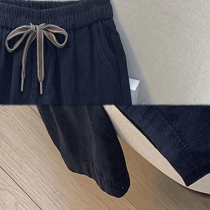 Pantaloni harem in velluto a coste di cotone con coulisse e tasche, da donna, Buddha Stones, autunnali, in tinta unita - image 6