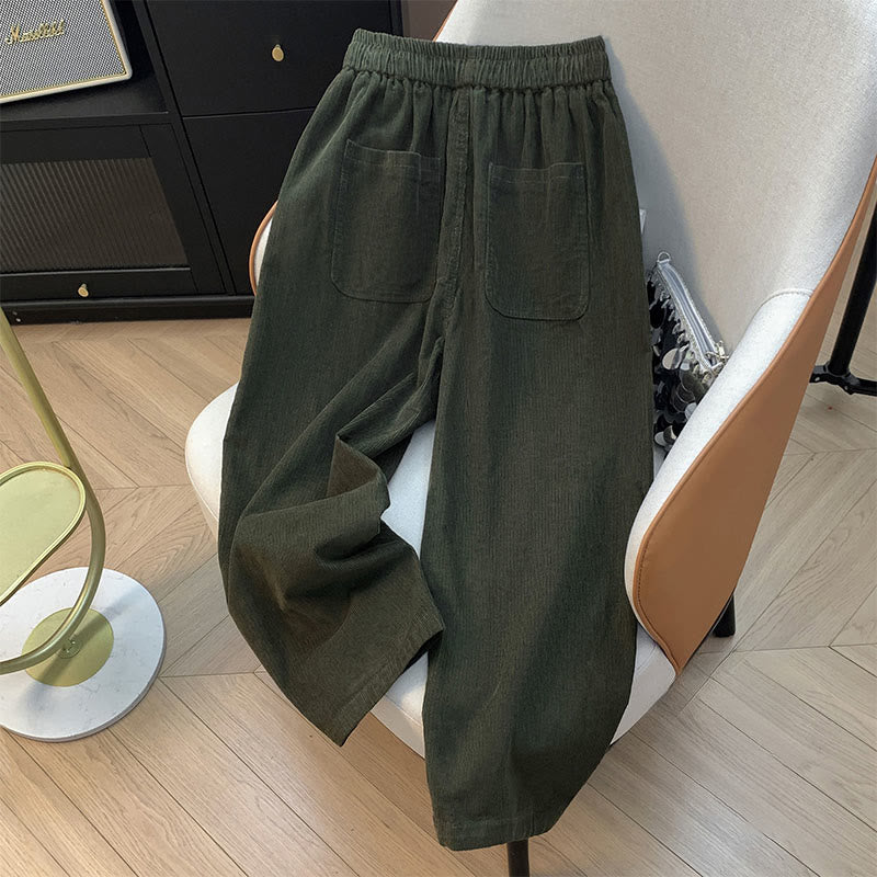 Pantaloni harem in velluto a coste di cotone con coulisse e tasche, da donna, Buddha Stones, autunnali, in tinta unita - image 8