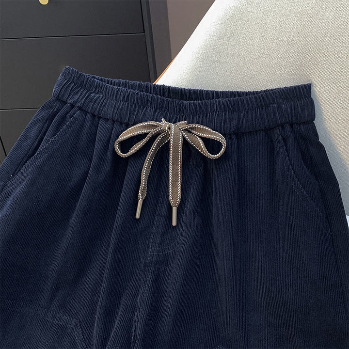 Pantaloni harem in velluto a coste di cotone con coulisse e tasche, da donna, Buddha Stones, autunnali, in tinta unita - image 4