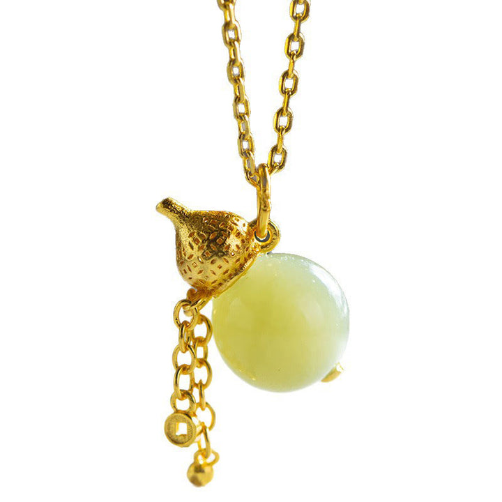 Collana con ciondolo in giada Hetian con ciondolo a forma di zucca in argento sterling 925 Buddha Stones , simbolo di fortuna e abbondanza - image 4