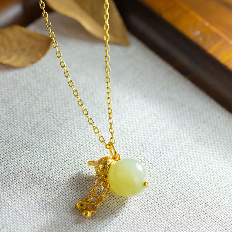 Collana con ciondolo in giada Hetian con ciondolo a forma di zucca in argento sterling 925 Buddha Stones , simbolo di fortuna e abbondanza - image 2