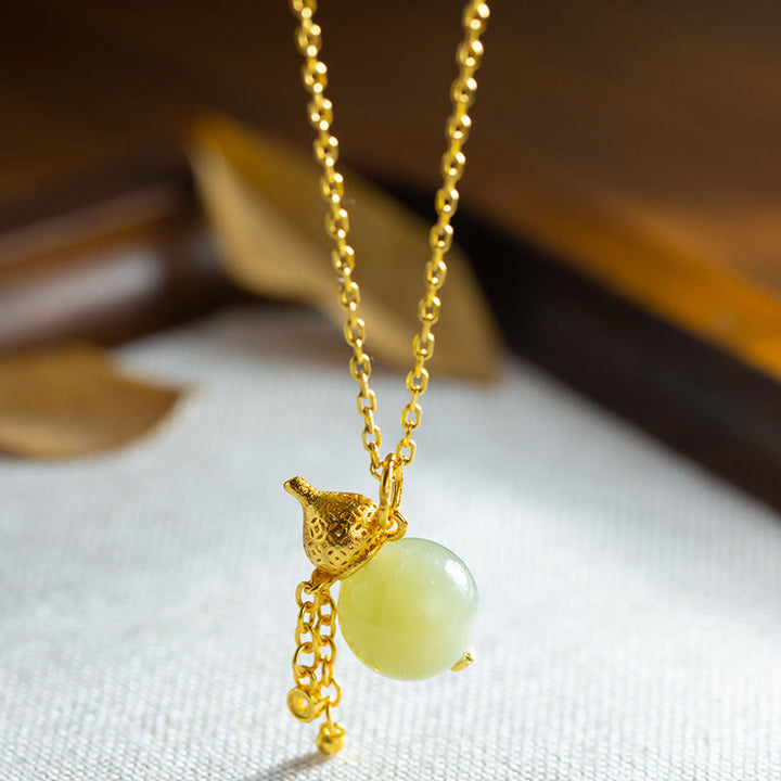 Collana con ciondolo in giada Hetian con ciondolo a forma di zucca in argento sterling 925 Buddha Stones , simbolo di fortuna e abbondanza - image 3
