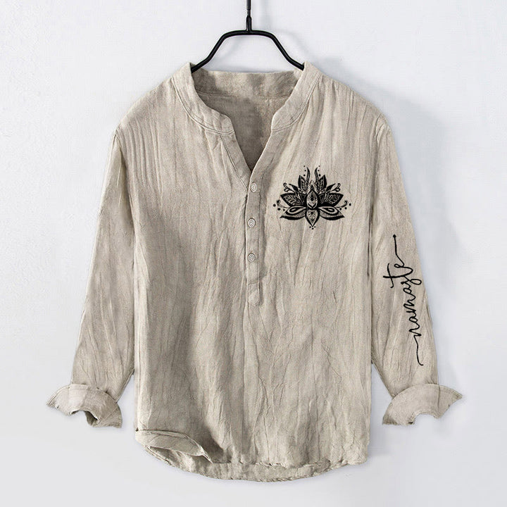 Camicia da uomo in cotone e lino a maniche lunghe con motivo Buddha Stones Lotus e bottoni a metà - Biancheria - US/UK/AU50, EU60 (5XL) - image 0