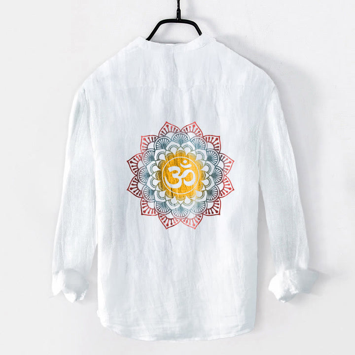 Camicia da uomo in cotone e lino a maniche lunghe con motivo a mandala, simbolo Om Buddha Stones - image 2