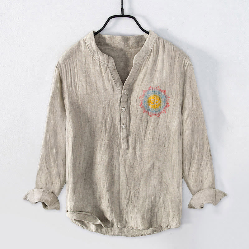 Camicia da uomo in cotone e lino a maniche lunghe con motivo a mandala, simbolo Om Buddha Stones - image 4