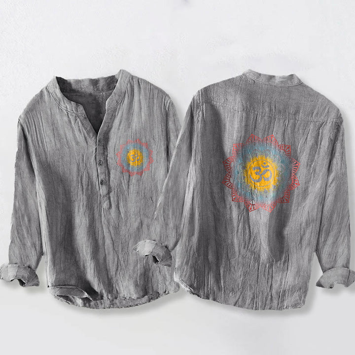 Camicia da uomo in cotone e lino a maniche lunghe con motivo a mandala, simbolo Om Buddha Stones - Grigio - US/UK/AU50, EU60 (5XL) - image 6