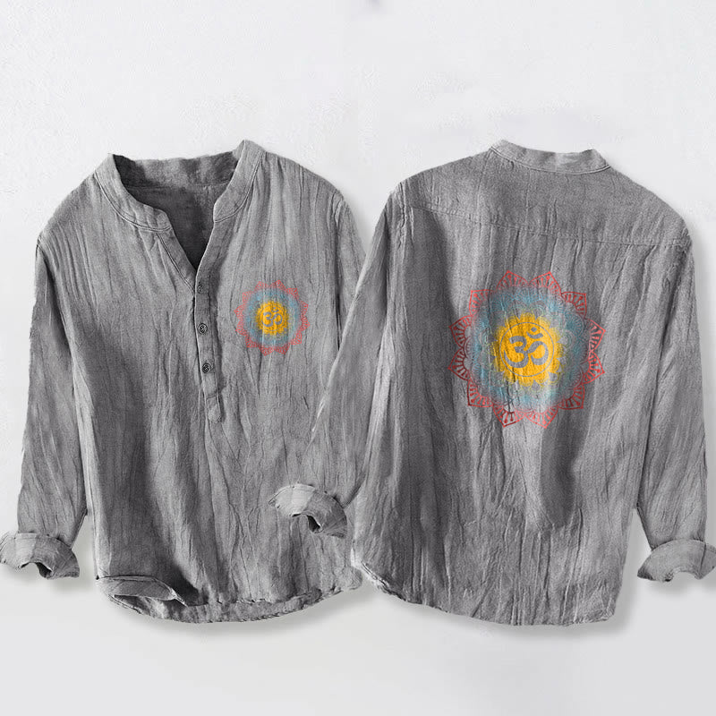 Camicia da uomo in cotone e lino a maniche lunghe con motivo a mandala, simbolo Om Buddha Stones - Grigio - US/UK/AU50, EU60 (5XL) - image 6