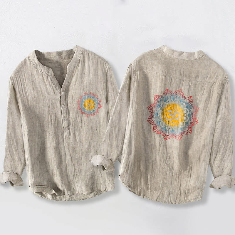 Camicia da uomo in cotone e lino a maniche lunghe con motivo a mandala, simbolo Om Buddha Stones - Biancheria - US/UK/AU50, EU60 (5XL) - image 3
