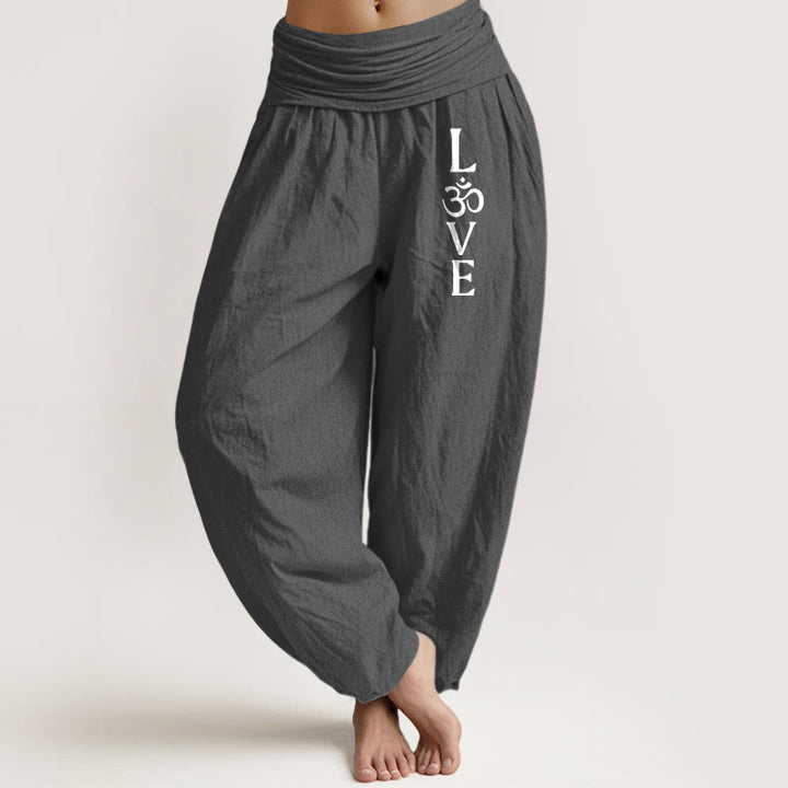 Pantaloni harem da donna in puro cotone con elastico in vita e motivo con simbolo Om Buddha Stones - Grigio tenue - US22, UK/AU26, EU54 (6XL) - image 0