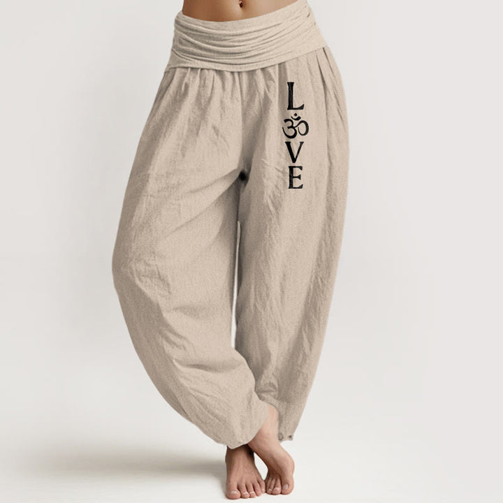 Pantaloni harem da donna in puro cotone con elastico in vita e motivo con simbolo Om Buddha Stones - Tan - US22, UK/AU26, EU54 (6XL) - image 11