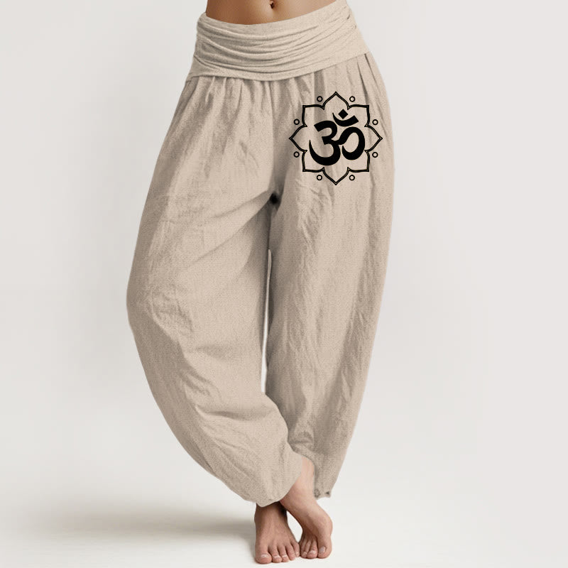 Pantaloni harem da donna con elastico in vita, in puro cotone, con motivo mandala e simbolo Om, motivo Buddha Stones - Abbronzatura - US22, UK/AU26, EU54 (6XL) - image 14