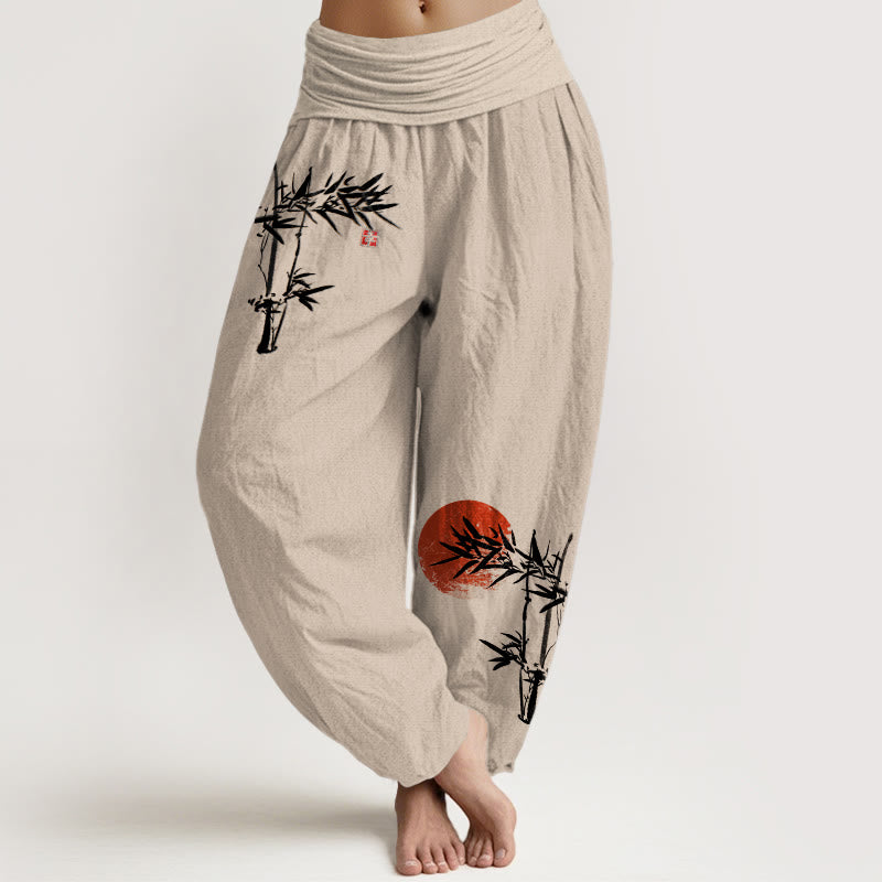 Pantaloni harem da donna in puro cotone con elastico in vita, motivo sole rosso, motivo Buddha Stones - Tan - US22, UK/AU26, EU54 (6XL) - image 14