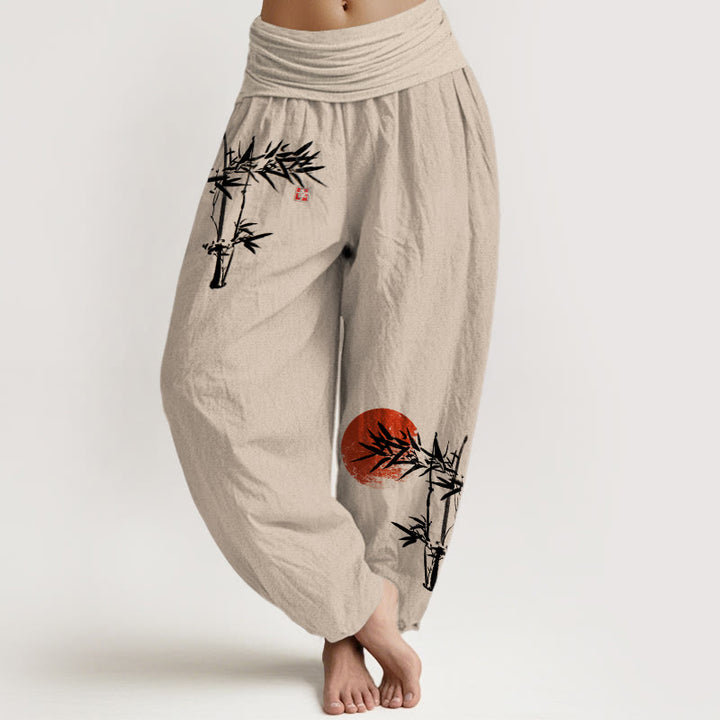 Pantaloni harem da donna in puro cotone con elastico in vita, motivo sole rosso, motivo Buddha Stones - Tan - US22, UK/AU26, EU54 (6XL) - image 14