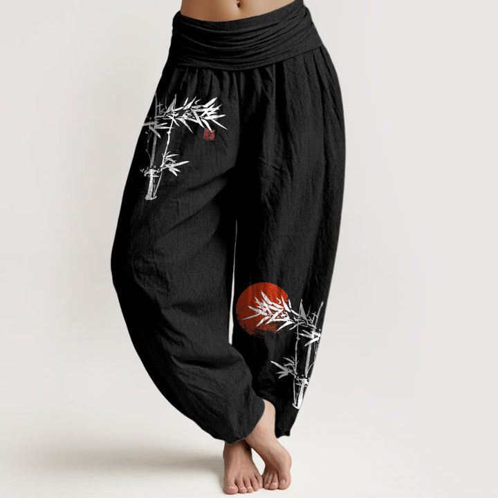 Pantaloni harem da donna in puro cotone con elastico in vita, motivo sole rosso, motivo Buddha Stones - Nero - US22, UK/AU26, EU54 (6XL) - image 5