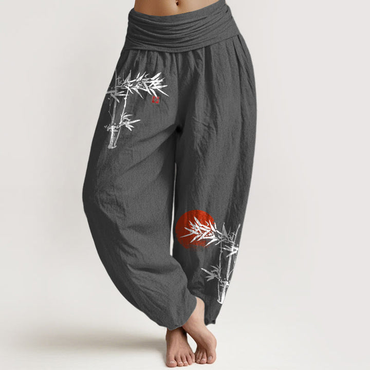 Pantaloni harem da donna in puro cotone con elastico in vita, motivo sole rosso, motivo Buddha Stones - Grigio tenue - US22, UK/AU26, EU54 (6XL) - image 11