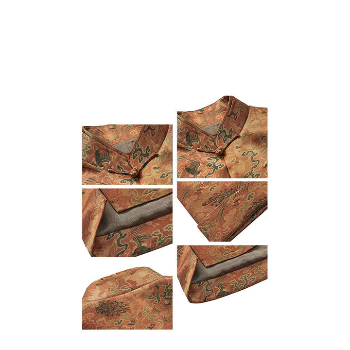 Giacca da uomo a maniche lunghe con motivo "Fenice Nuvole di Buon Auspicio" in seta di gelso 100% Buddha Stones, 30 momme - image 16