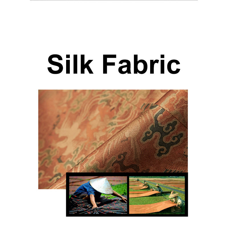 Giacca da uomo a maniche lunghe con motivo "Fenice Nuvole di Buon Auspicio" in seta di gelso 100% Buddha Stones, 30 momme - image 14