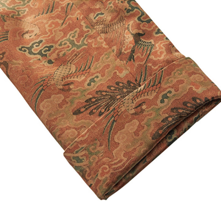 Giacca da uomo a maniche lunghe con motivo "Fenice Nuvole di Buon Auspicio" in seta di gelso 100% Buddha Stones, 30 momme - image 11