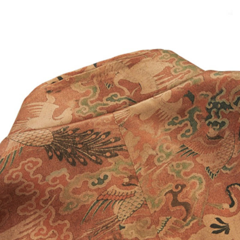 Giacca da uomo a maniche lunghe con motivo "Fenice Nuvole di Buon Auspicio" in seta di gelso 100% Buddha Stones, 30 momme - image 6