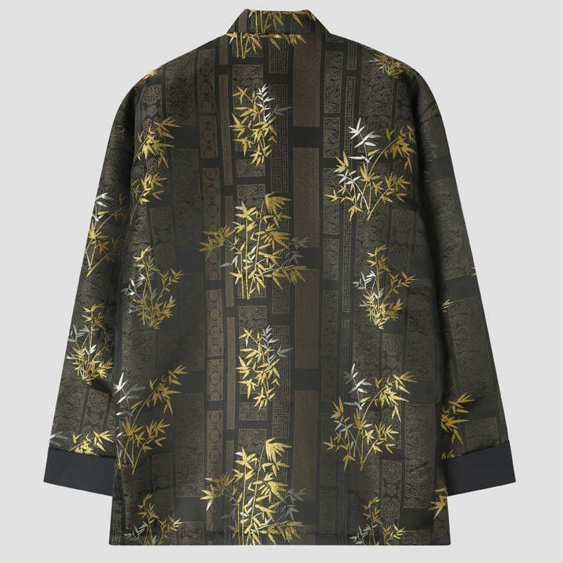 Giacca da uomo a maniche lunghe con bottoni a rana in jacquard di bambù dorato Buddha Stones con tasche - image 1