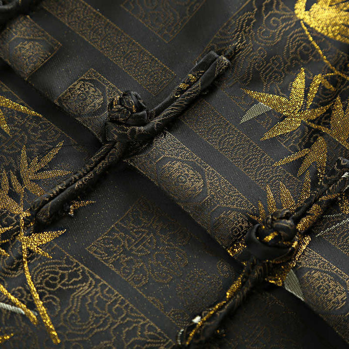 Giacca da uomo a maniche lunghe con bottoni a rana in jacquard di bambù dorato Buddha Stones con tasche - image 7