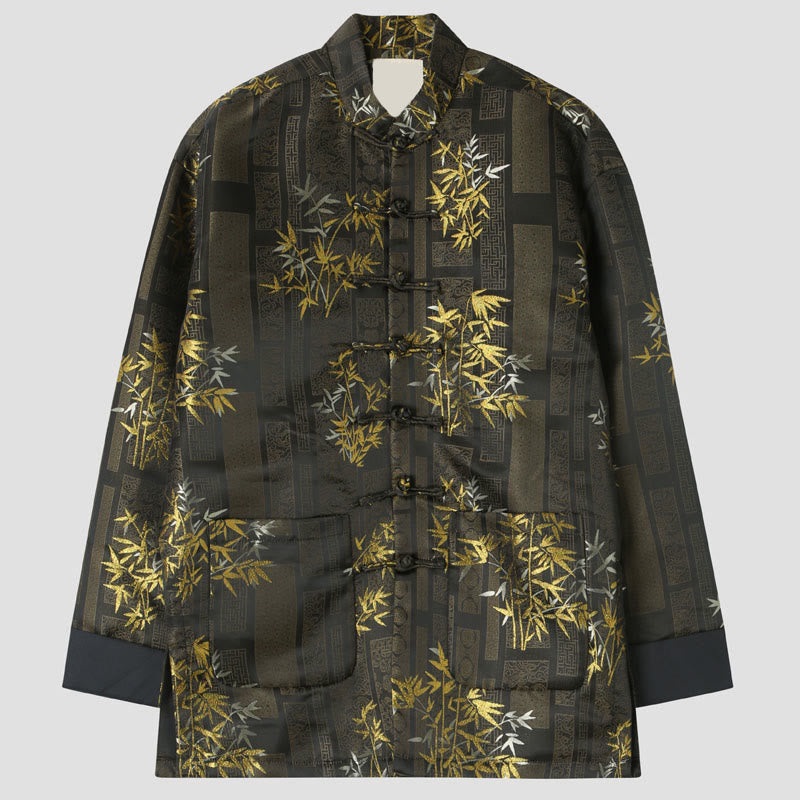 Giacca da uomo a maniche lunghe con bottoni a rana in jacquard di bambù dorato Buddha Stones con tasche - Tan - US/UK/AU44, EU54 (4XL) - image 0