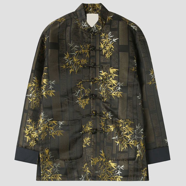 Giacca da uomo a maniche lunghe con bottoni a rana in jacquard di bambù dorato Buddha Stones con tasche - Tan - US/UK/AU44, EU54 (4XL) - image 0