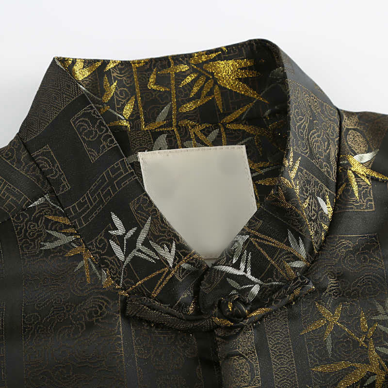 Giacca da uomo a maniche lunghe con bottoni a rana in jacquard di bambù dorato Buddha Stones con tasche - image 4