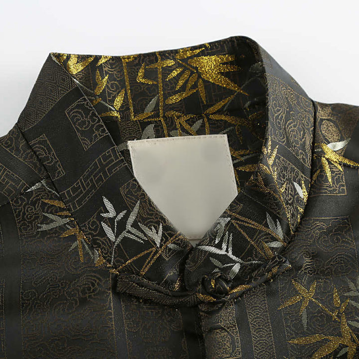 Giacca da uomo a maniche lunghe con bottoni a rana in jacquard di bambù dorato Buddha Stones con tasche - image 4