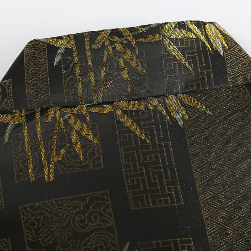 Giacca da uomo a maniche lunghe con bottoni a rana in jacquard di bambù dorato Buddha Stones con tasche - image 5