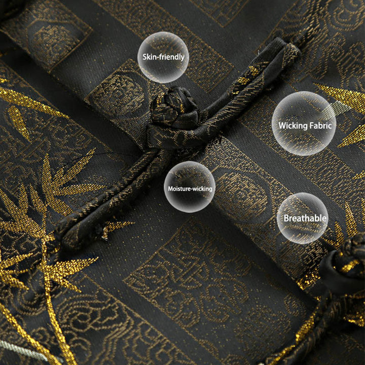 Giacca da uomo a maniche lunghe con bottoni a rana in jacquard di bambù dorato Buddha Stones con tasche - image 6