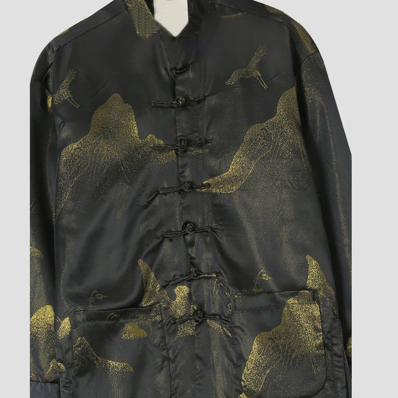 Giacca da uomo a maniche lunghe con bottoni a forma di rana, tinta in oro Buddha Stones e tasche - image 2