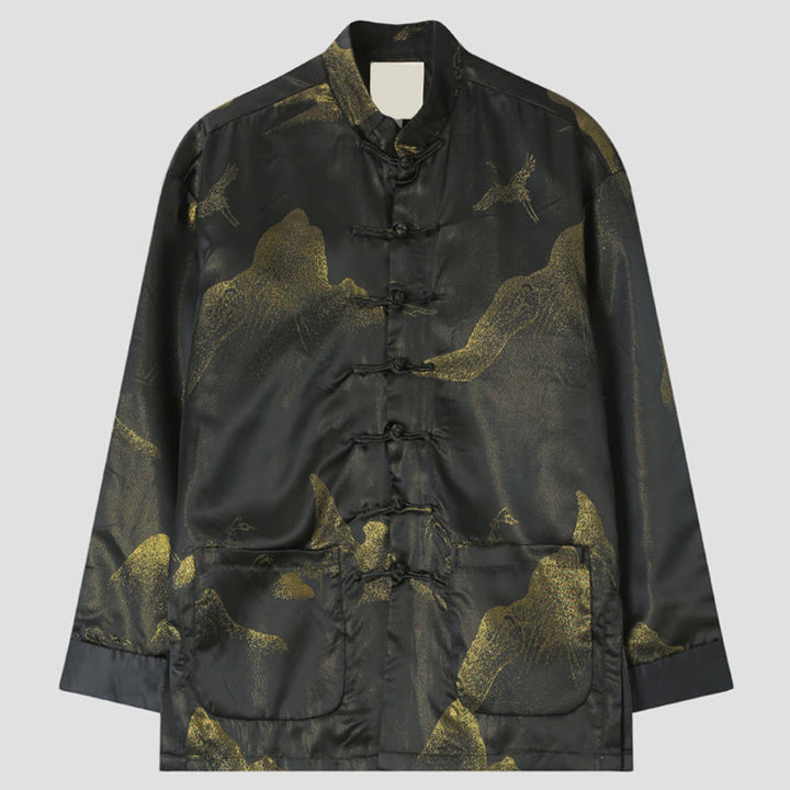 Giacca da uomo a maniche lunghe con bottoni a forma di rana, tinta in oro Buddha Stones e tasche - Nero - US/UK/AU44, EU54 (4XL) - image 0